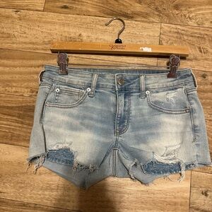 American Eagle Outfitters Light Blue Distressed Jean Shorts